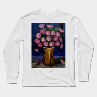 Beautiful purple and pink flowers in a vintage gold vase Long Sleeve T-Shirt